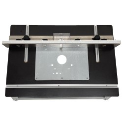 Milling table with stop for Bosch GOF 1250 router with insert rings