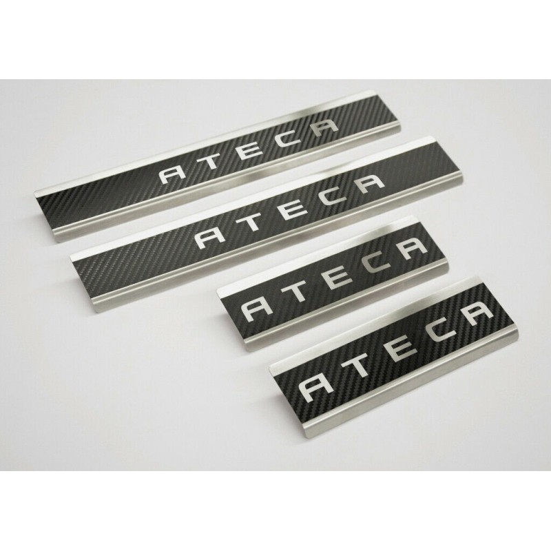 Embellecedores de umbral de puerta de carbono de acero inoxidable con inscripción para Seat Ateca