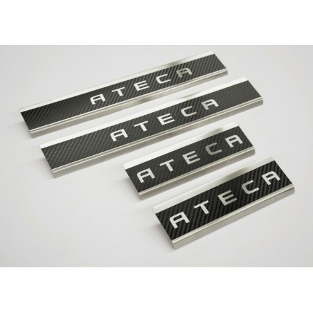 Embellecedores de umbral de puerta de carbono de acero inoxidable con inscripción para Seat Ateca